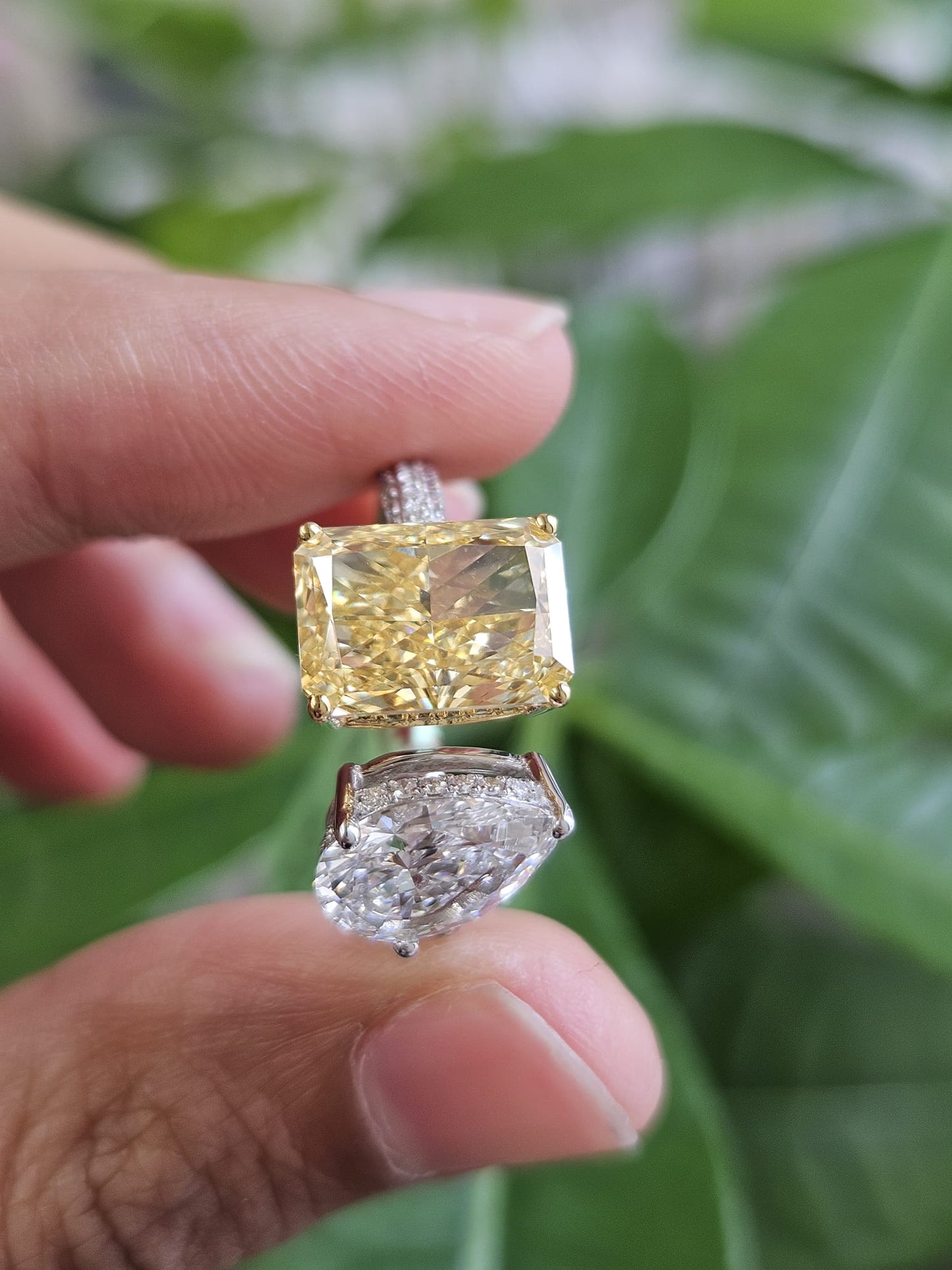 EGL Certified 6.04cttw two tone Yellow Radiant & White Pear lab diamond Ring