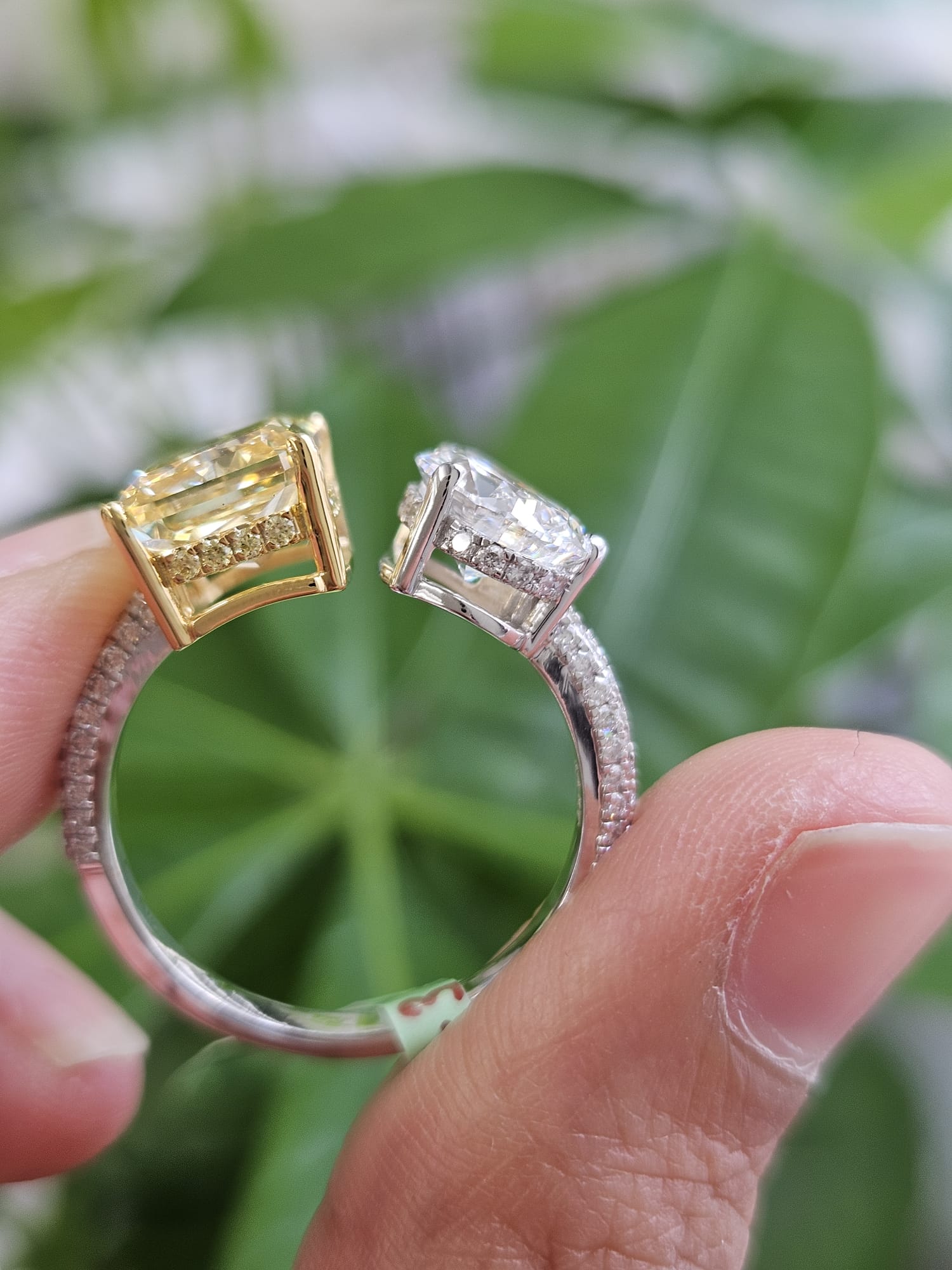 EGL Certified 6.04cttw two tone Yellow Radiant & White Pear lab diamond Ring