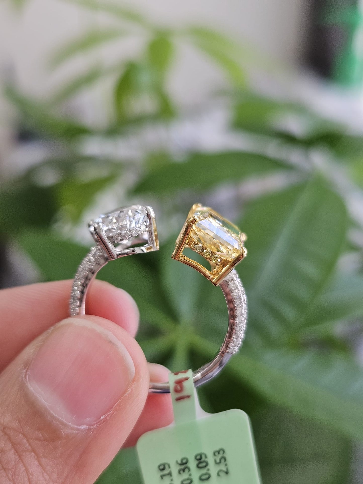 EGL Certified 6.17cttw Two Tone Yellow Radiant & White Oval Lab Diamond Ring
