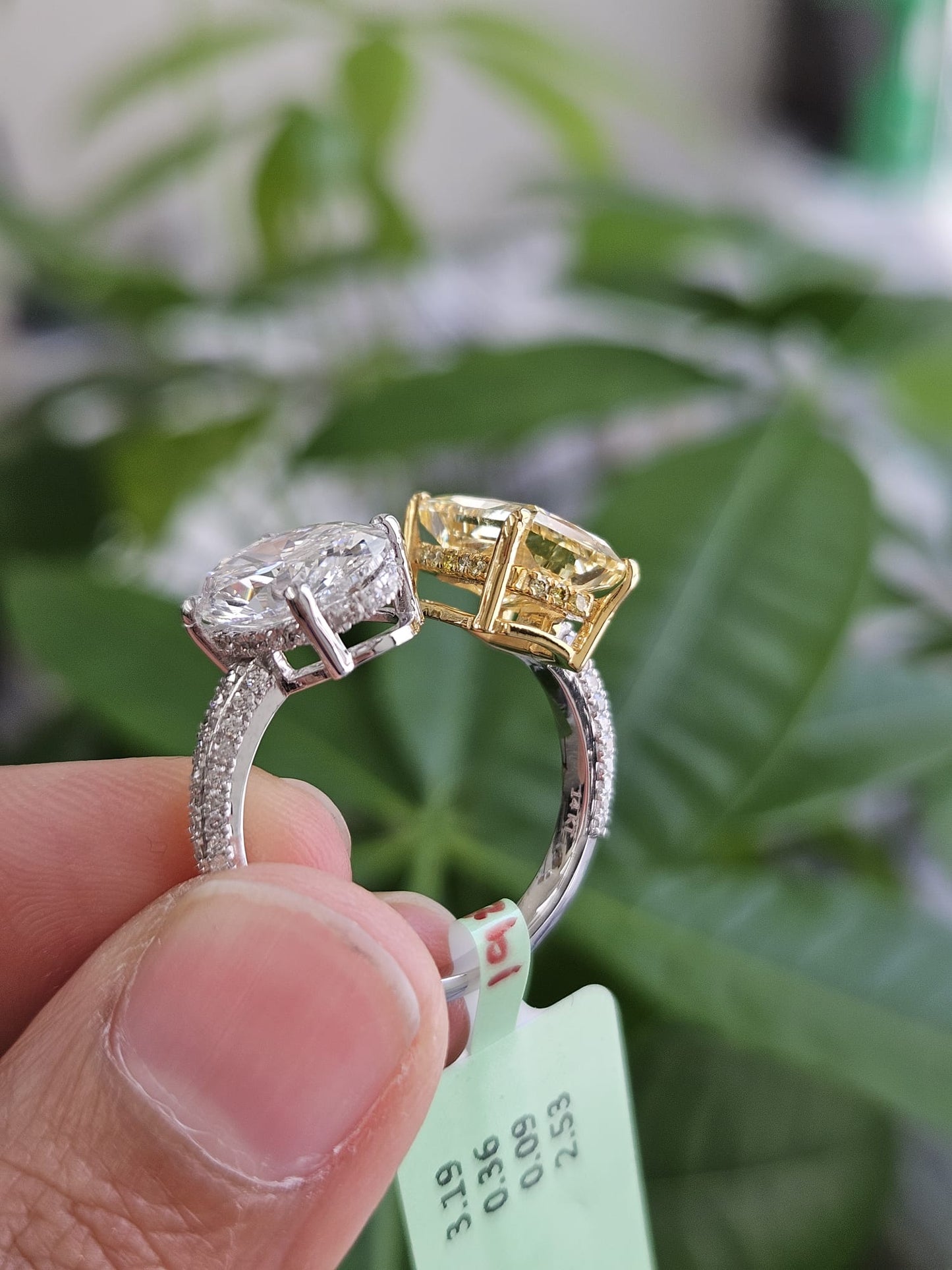 EGL Certified 6.17cttw Two Tone Yellow Radiant & White Oval Lab Diamond Ring