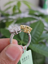 EGL Certified 6.17cttw Two Tone Yellow Radiant & White Oval Lab Diamond Ring