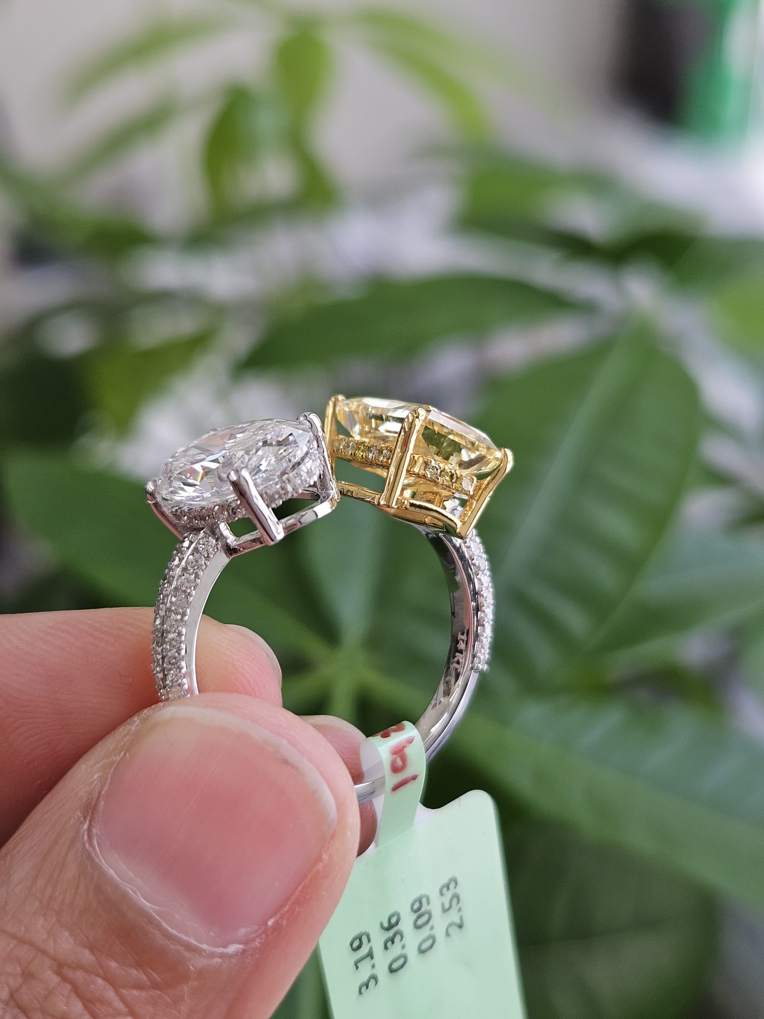EGL Certified 6.17cttw Two Tone Yellow Radiant & White Oval Lab Diamond Ring