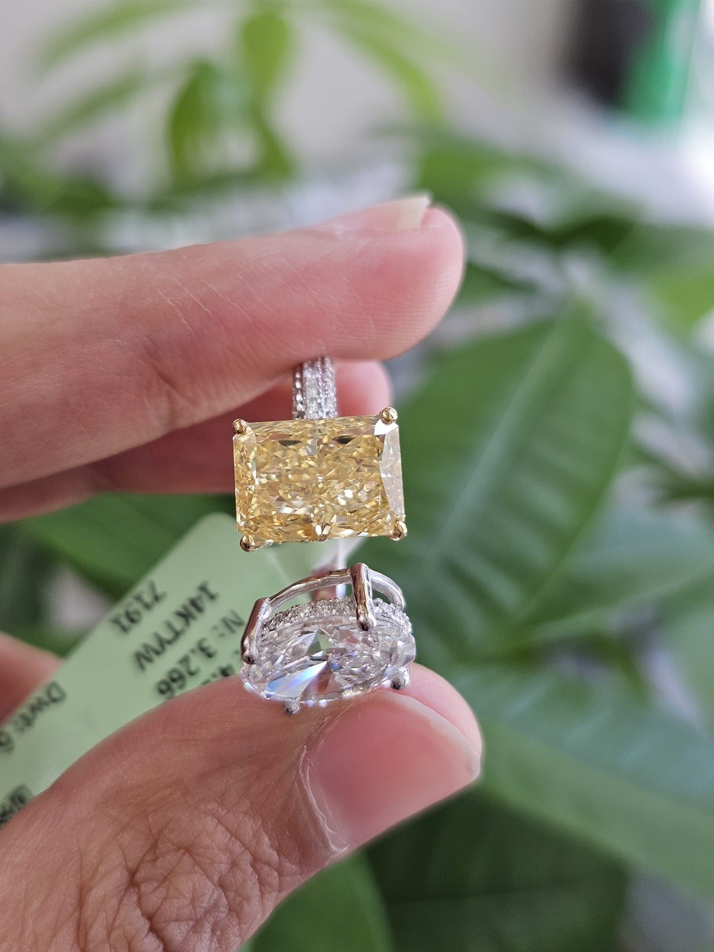 EGL Certified 6.17cttw Two Tone Yellow Radiant & White Oval Lab Diamond Ring