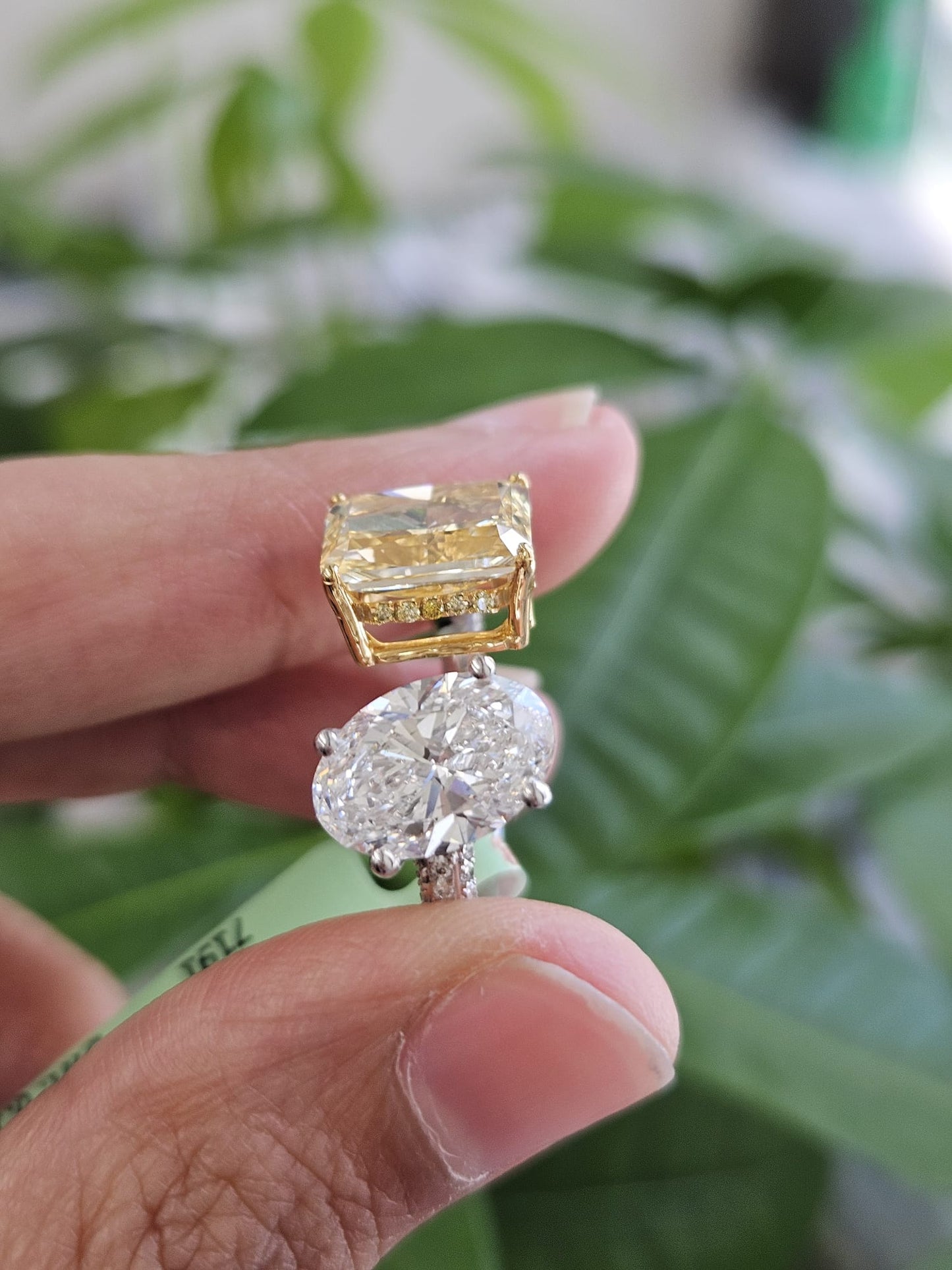 EGL Certified 6.17cttw Two Tone Yellow Radiant & White Oval Lab Diamond Ring