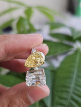 EGL Certified 6.33ct Two Tone Yellow Pear & White Radiant Lab Diamond Ring