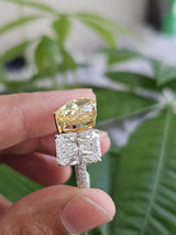 EGL Certified 6.33ct Two Tone Yellow Pear & White Radiant Lab Diamond Ring