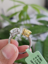EGL Certified 6.33ct Two Tone Yellow Pear & White Radiant Lab Diamond Ring