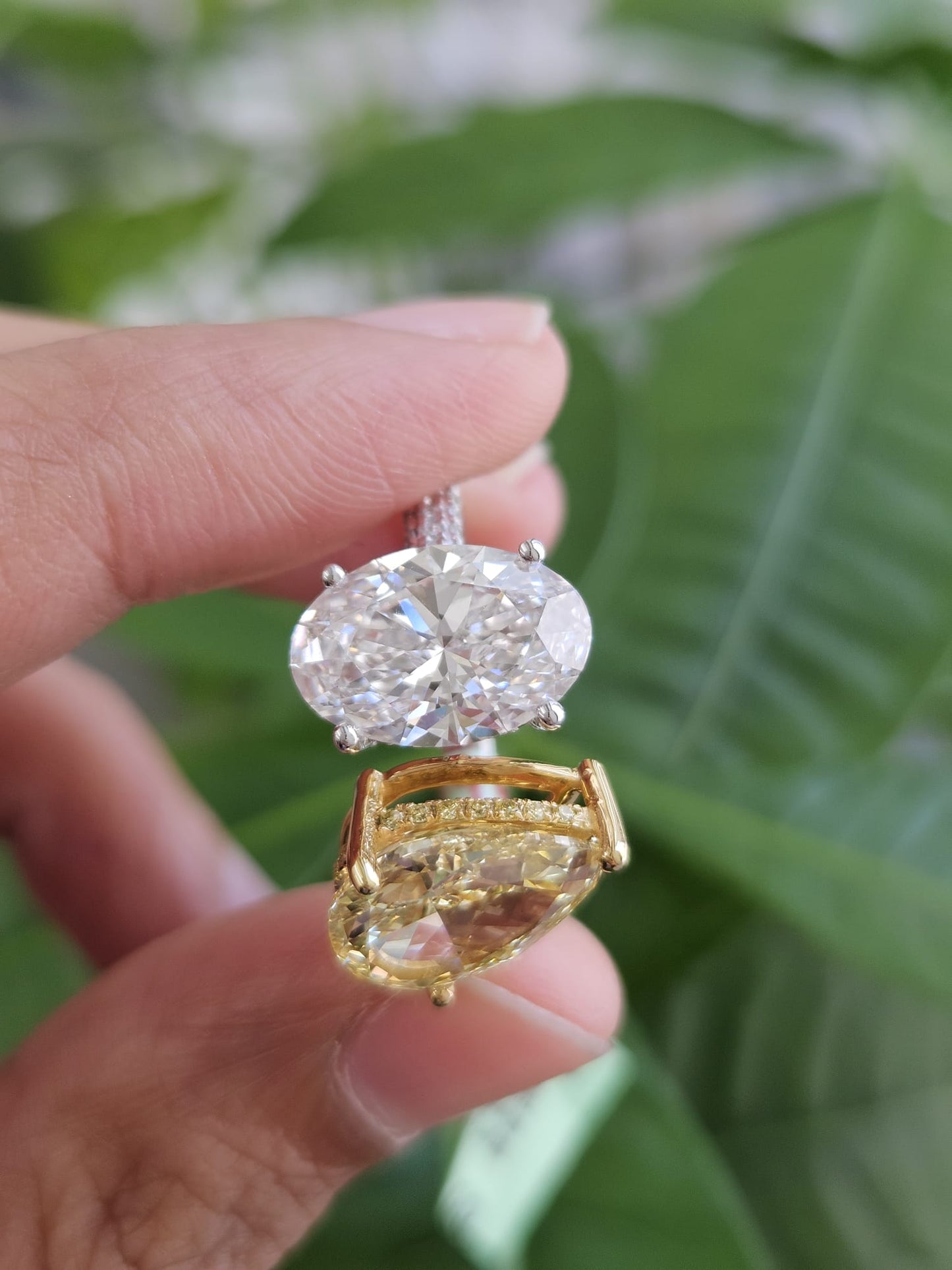 EGL Certified 6.74cttw Two Tone Yellow Pear & White Oval Lab Diamond Ring
