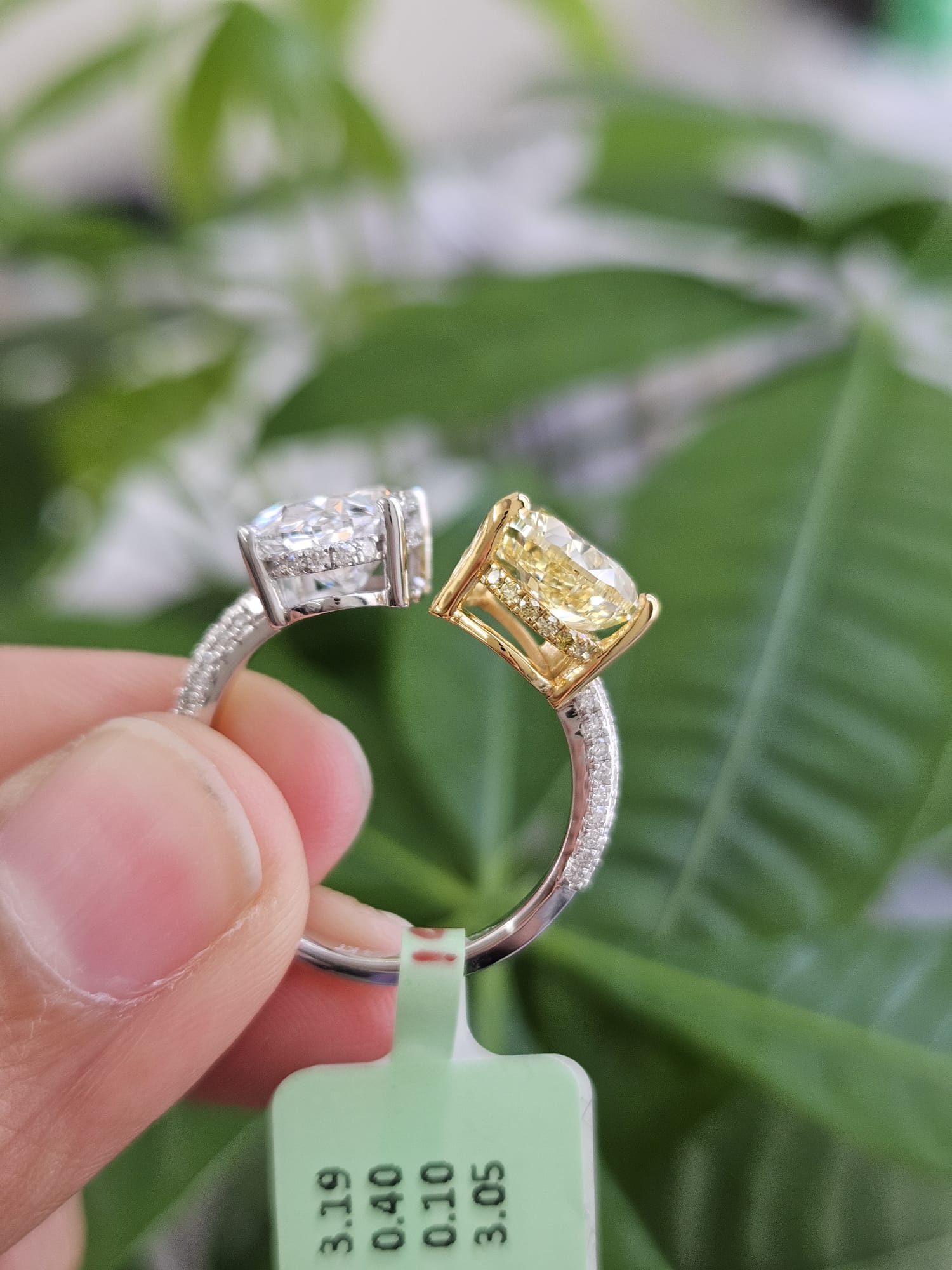 EGL Certified 6.74cttw Two Tone Yellow Pear & White Oval Lab Diamond Ring