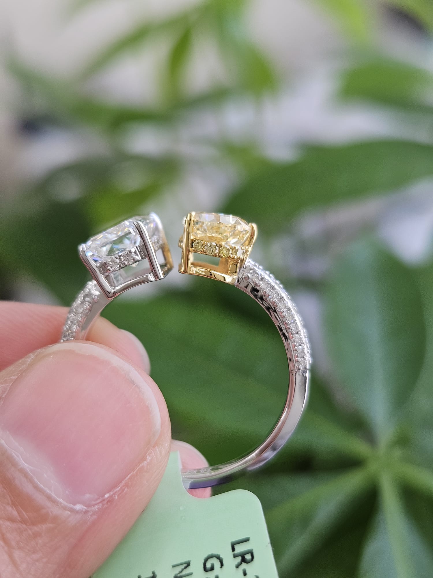 EGL Certified 3.07cttw Two Tone Yellow Pear & White Radiant Lab Diamond Ring