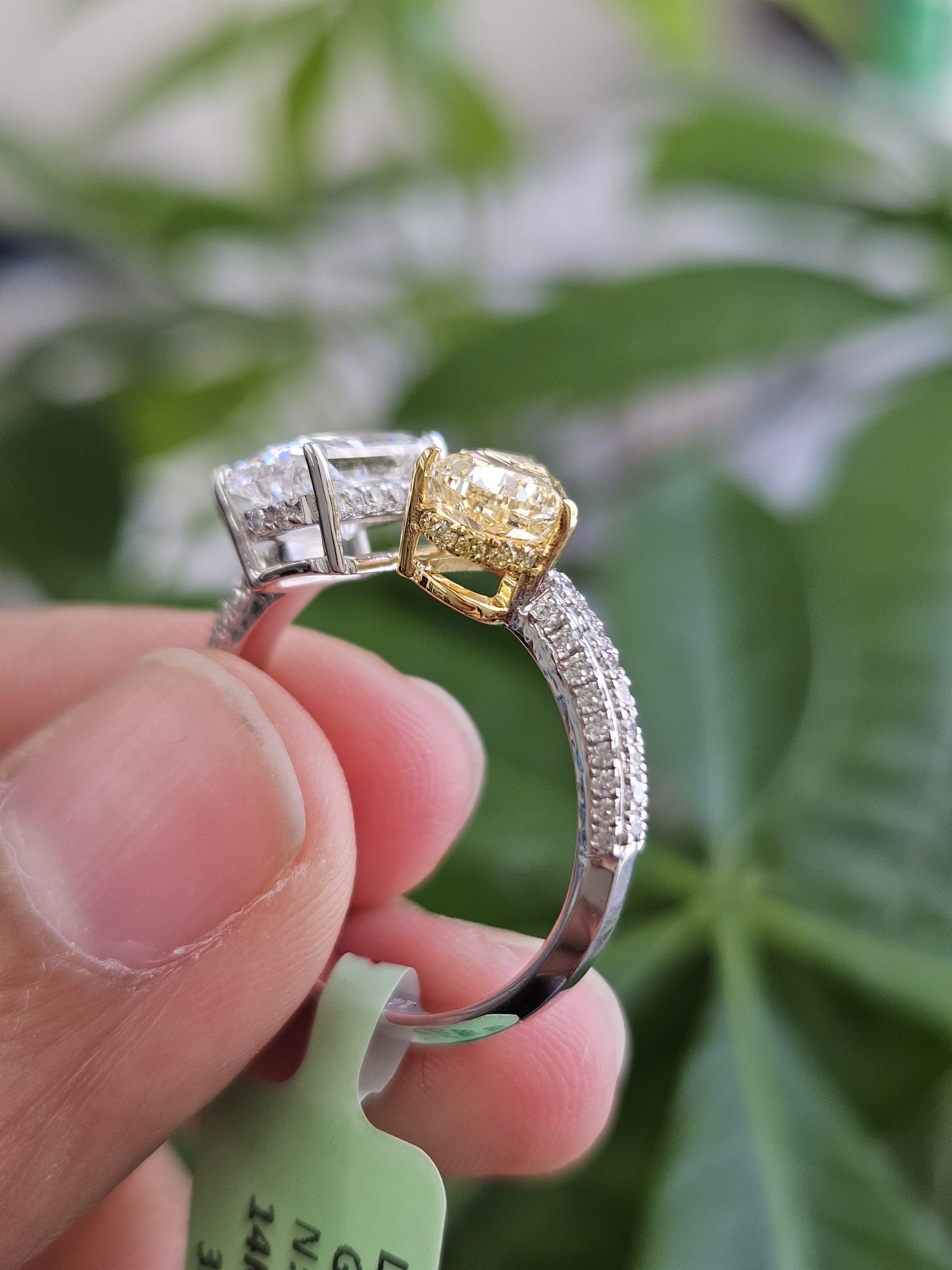 EGL Certified 3.07cttw Two Tone Yellow Pear & White Radiant Lab Diamond Ring