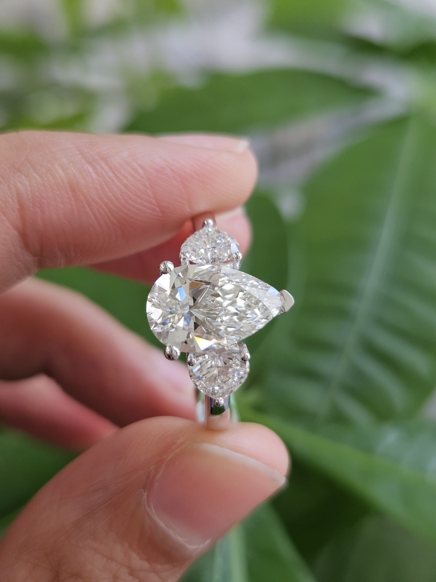 EGL Certified 2.58cttw White Gold Pear & Heart Shape Lab Diamond Ring