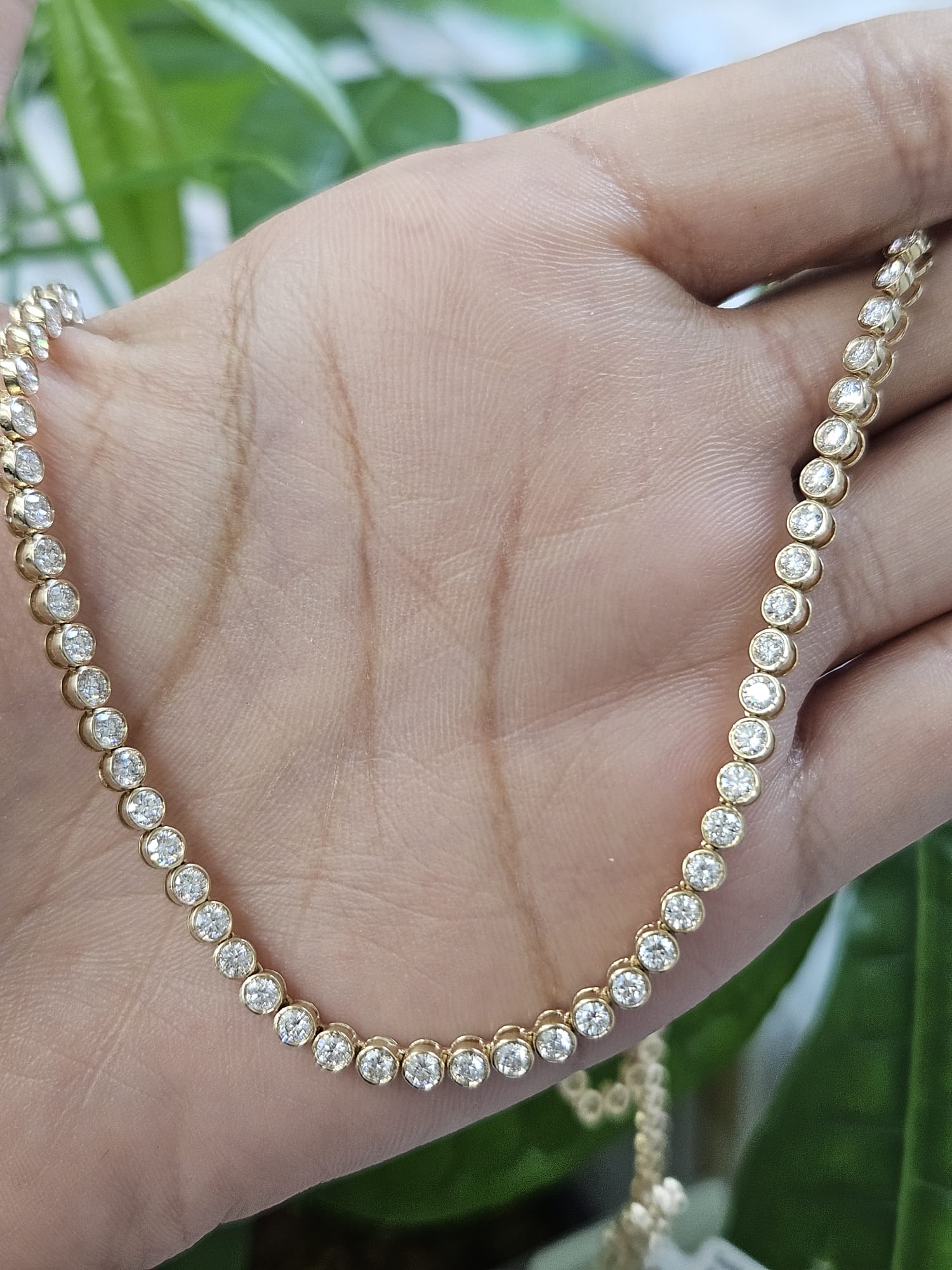 6.44cttw Yellow Gold Bezel Set Round Lab Diamond 16" Necklace