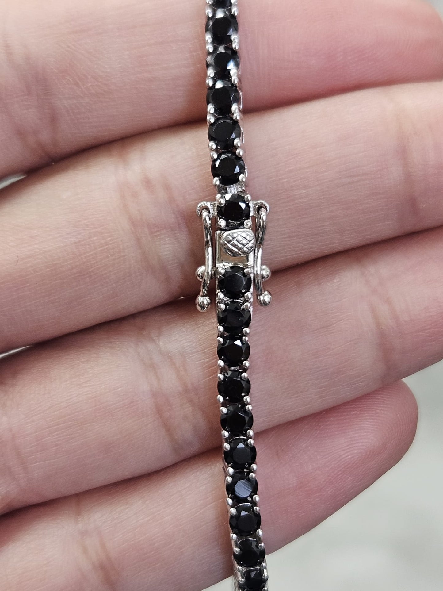 9.17cttw Natural Black Spinel Sterling Silver Bracelet