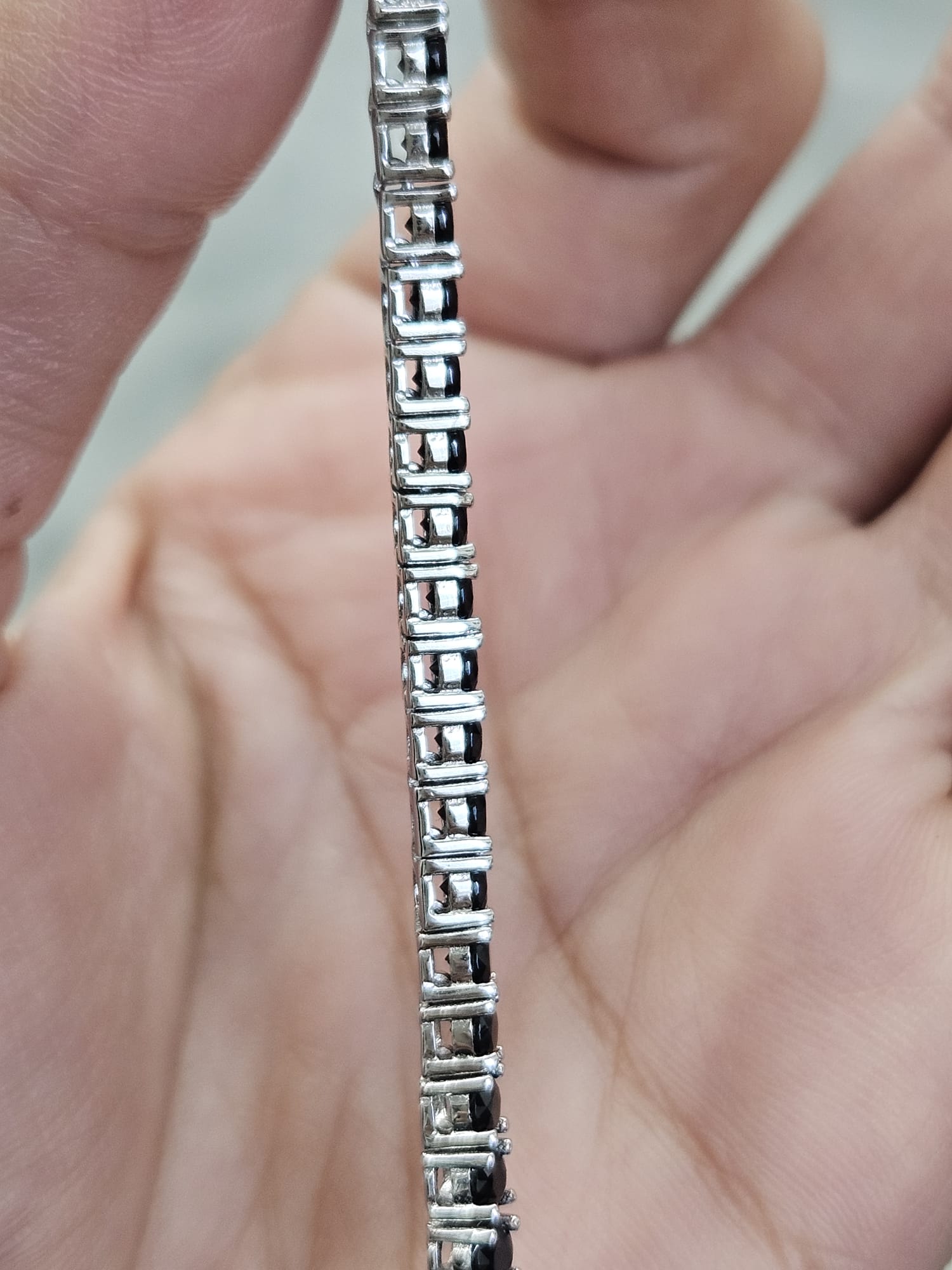 9.17cttw Natural Black Spinel Sterling Silver Bracelet