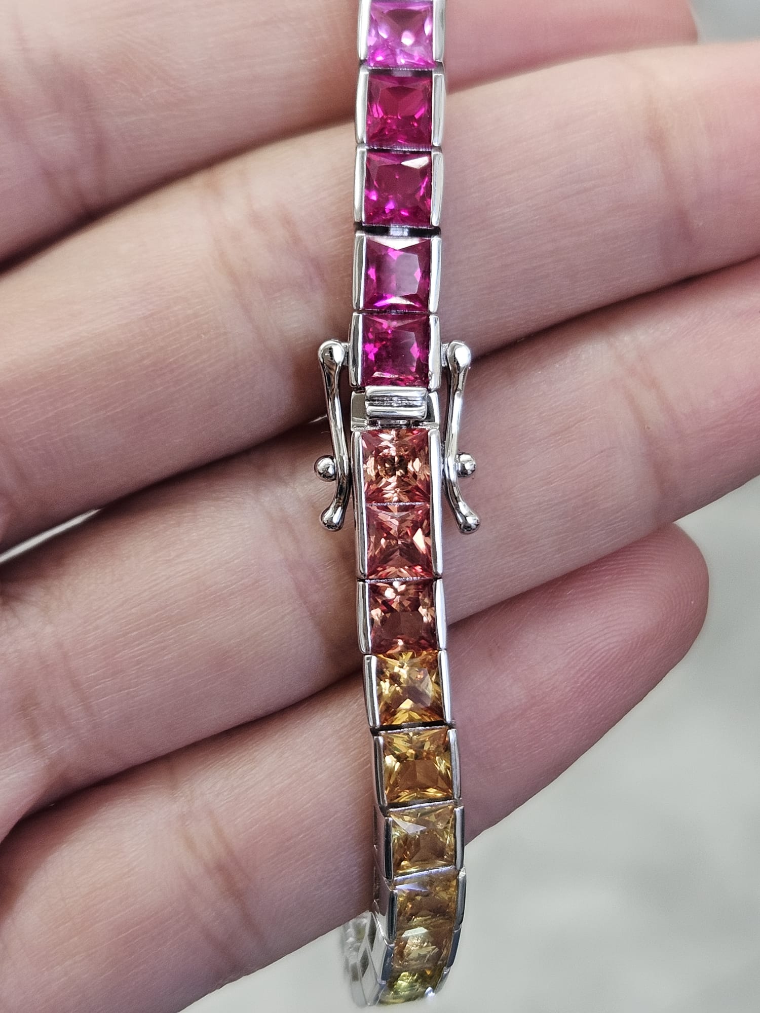 36cttw Rainbow Lab Sapphire Sterling Silver Bracelet
