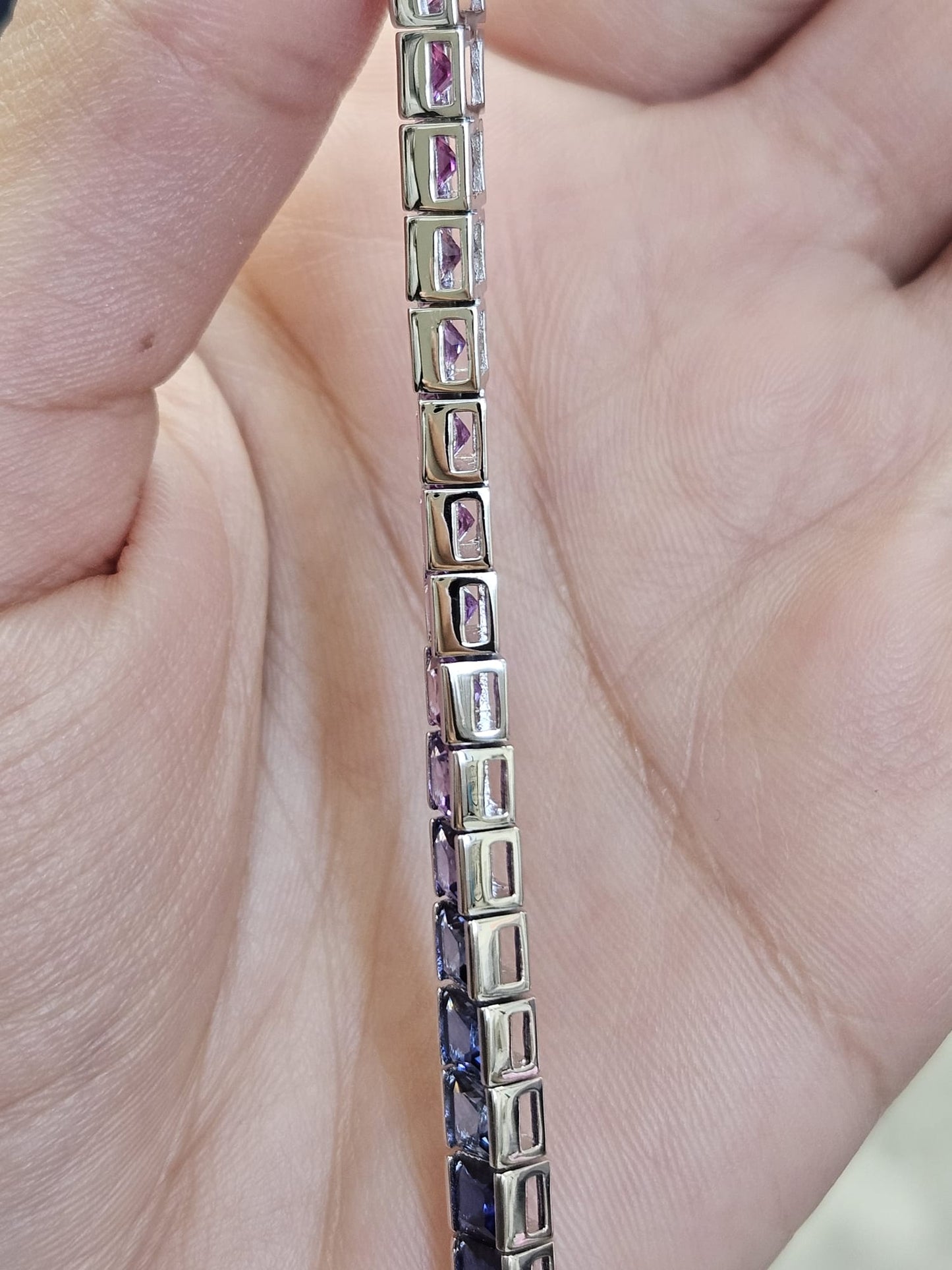 36cttw Rainbow Lab Sapphire Sterling Silver Bracelet