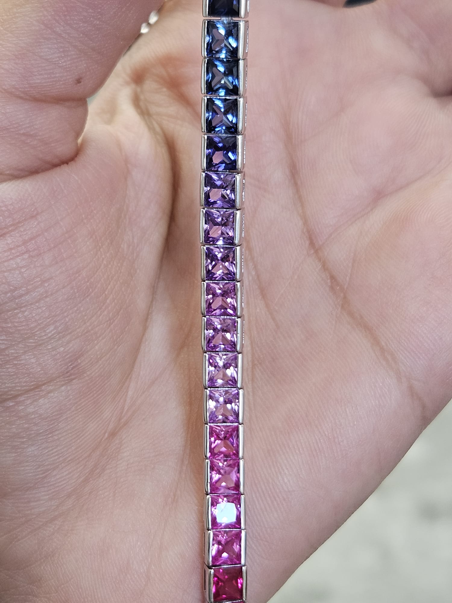 36cttw Rainbow Lab Sapphire Sterling Silver Bracelet