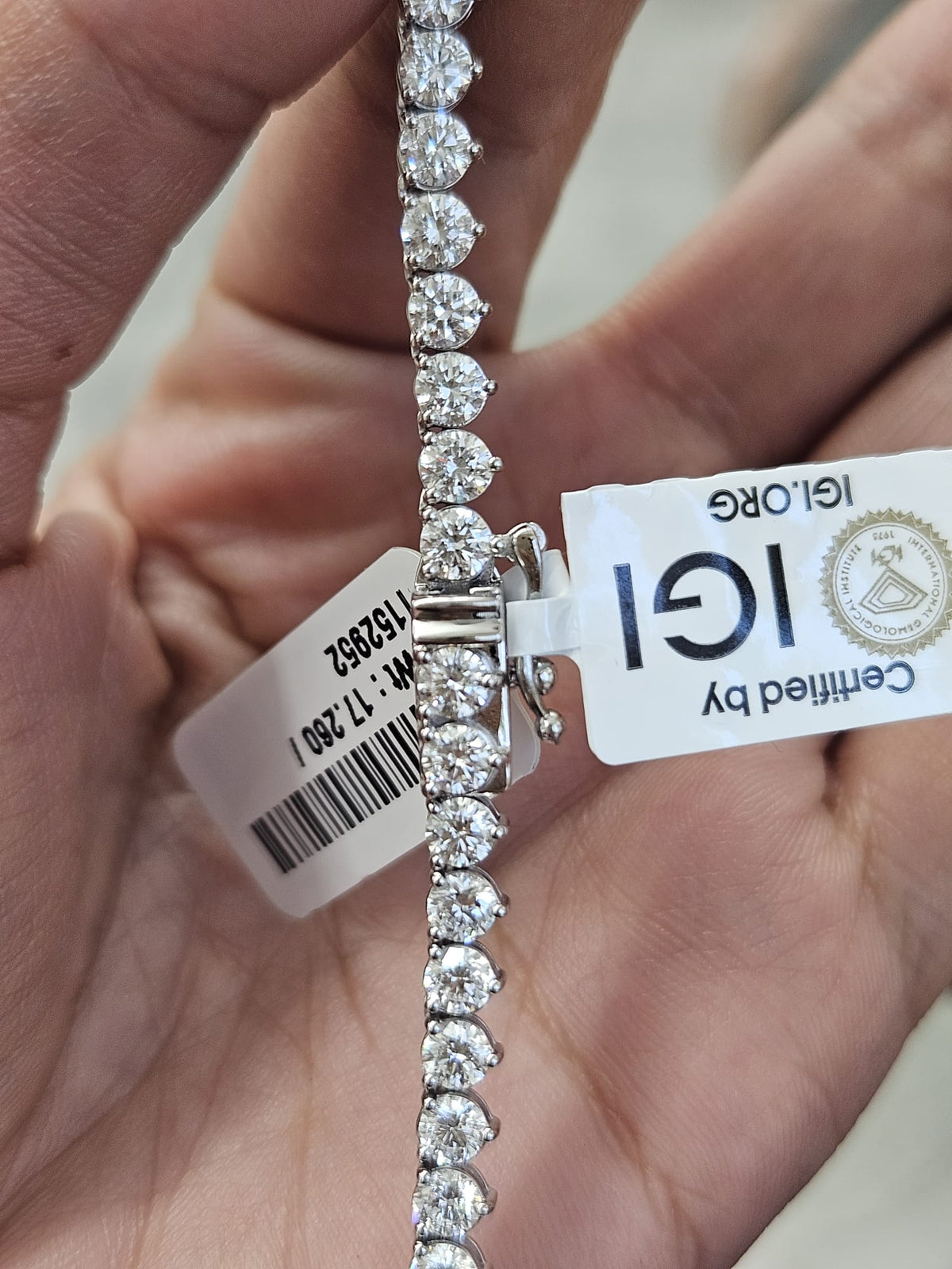IGI Certified 21.64ct White Gold 3 Prongs Lab Diamond 17" Tennis Necklace