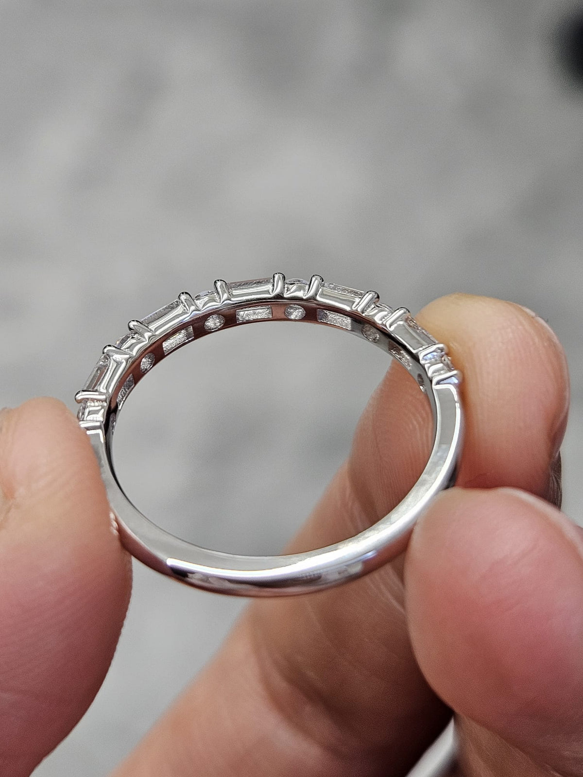 14K White Gold Round & Emerald Half Way Eternity Band