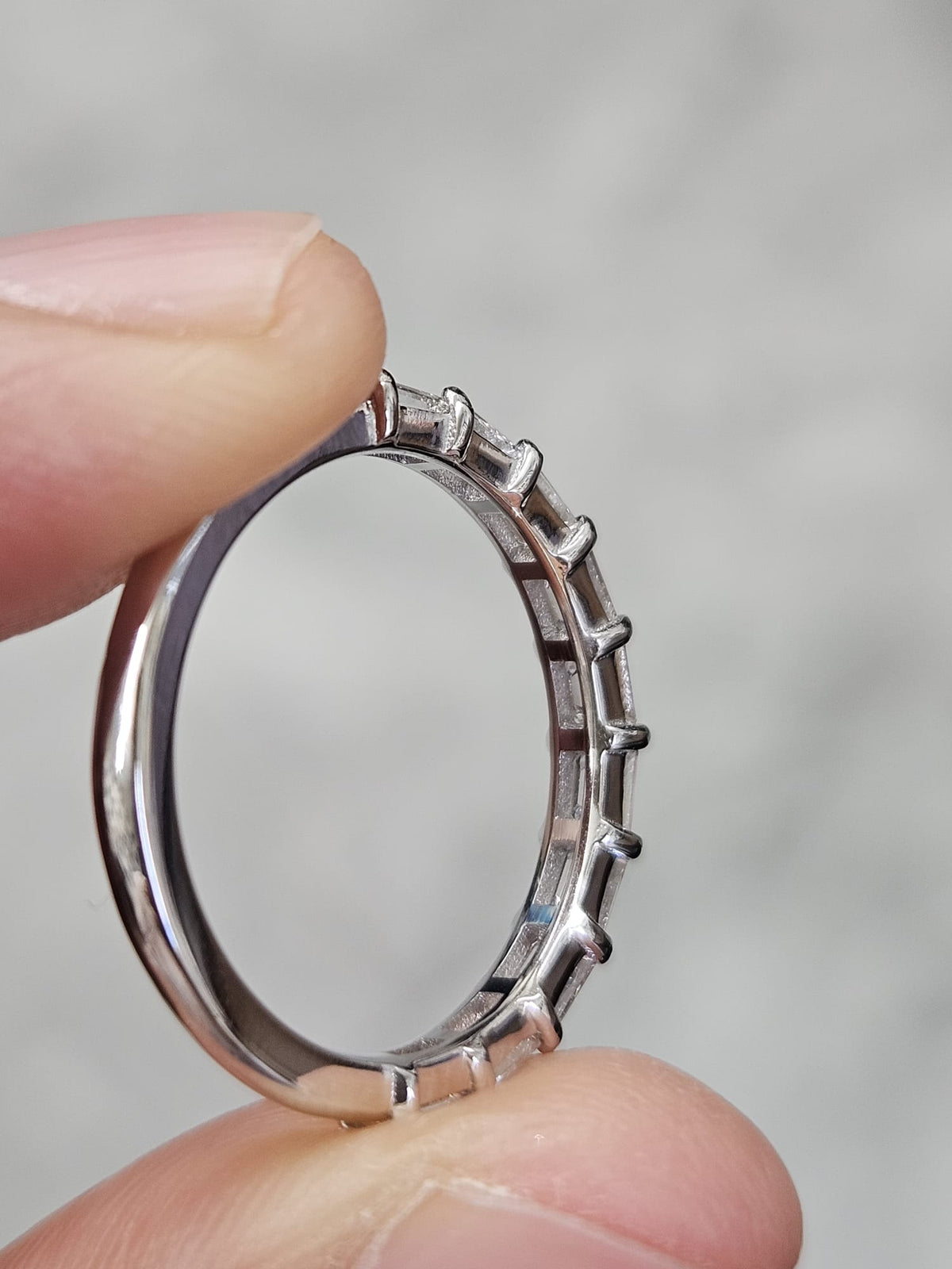 Custom Made 14K White Gold Emerald Half way Eternity Band