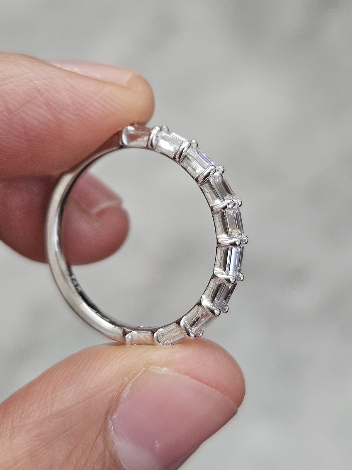 Custom Made 14K White Gold Emerald Half way Eternity Band