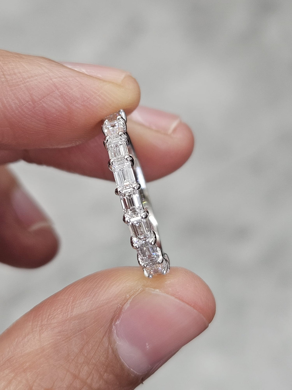 Custom Made 14K White Gold Emerald Half way Eternity Band