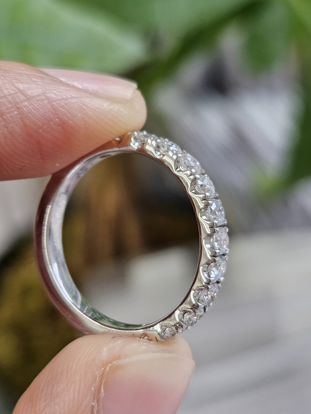 Custom Made 14K White Gold Round lab Diamond Half Way Eternity Band