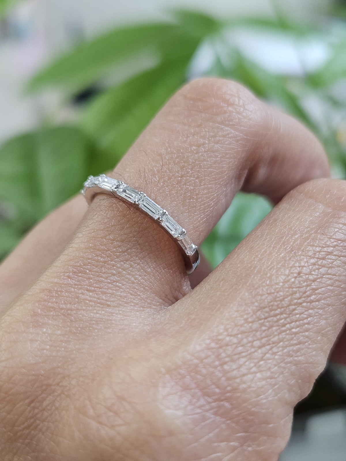 Custom Made 14K White Gold Baguette Half way lab Diamond Eternity Band