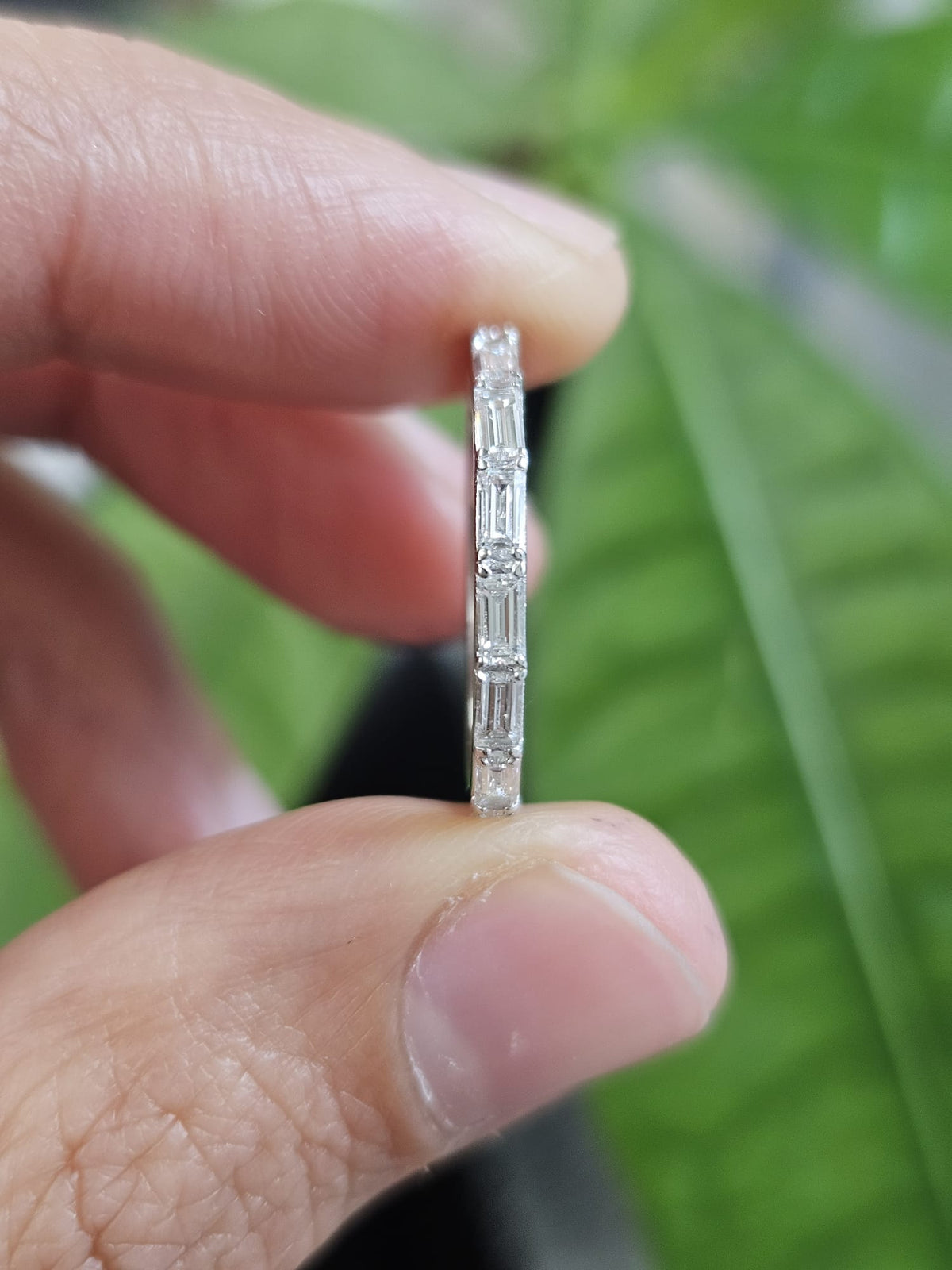 Custom Made 14K White Gold Baguette Half way lab Diamond Eternity Band