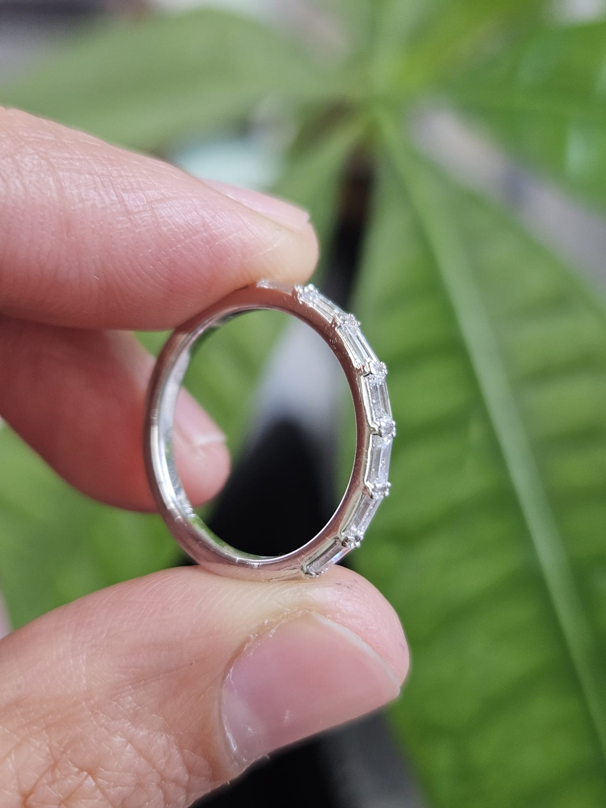 Custom Made 14K White Gold Baguette Half way lab Diamond Eternity Band