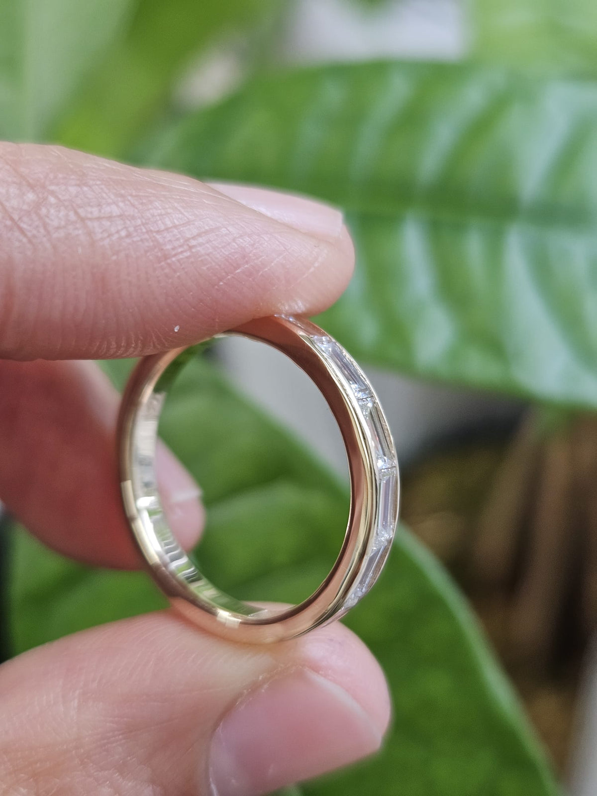 Custom Made 14K Yellow Gold Baguette Half way lab Diamond Eternity Band