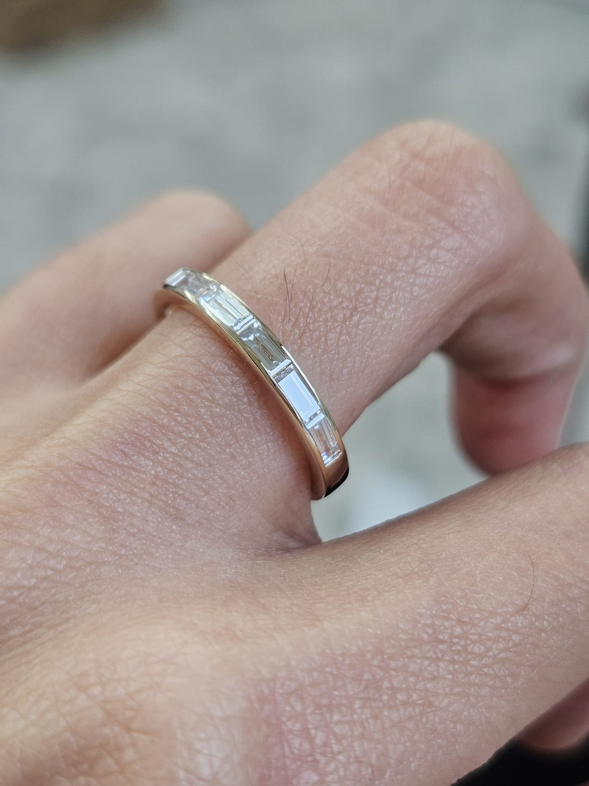 Custom Made 14K Yellow Gold Baguette Half way lab Diamond Eternity Band
