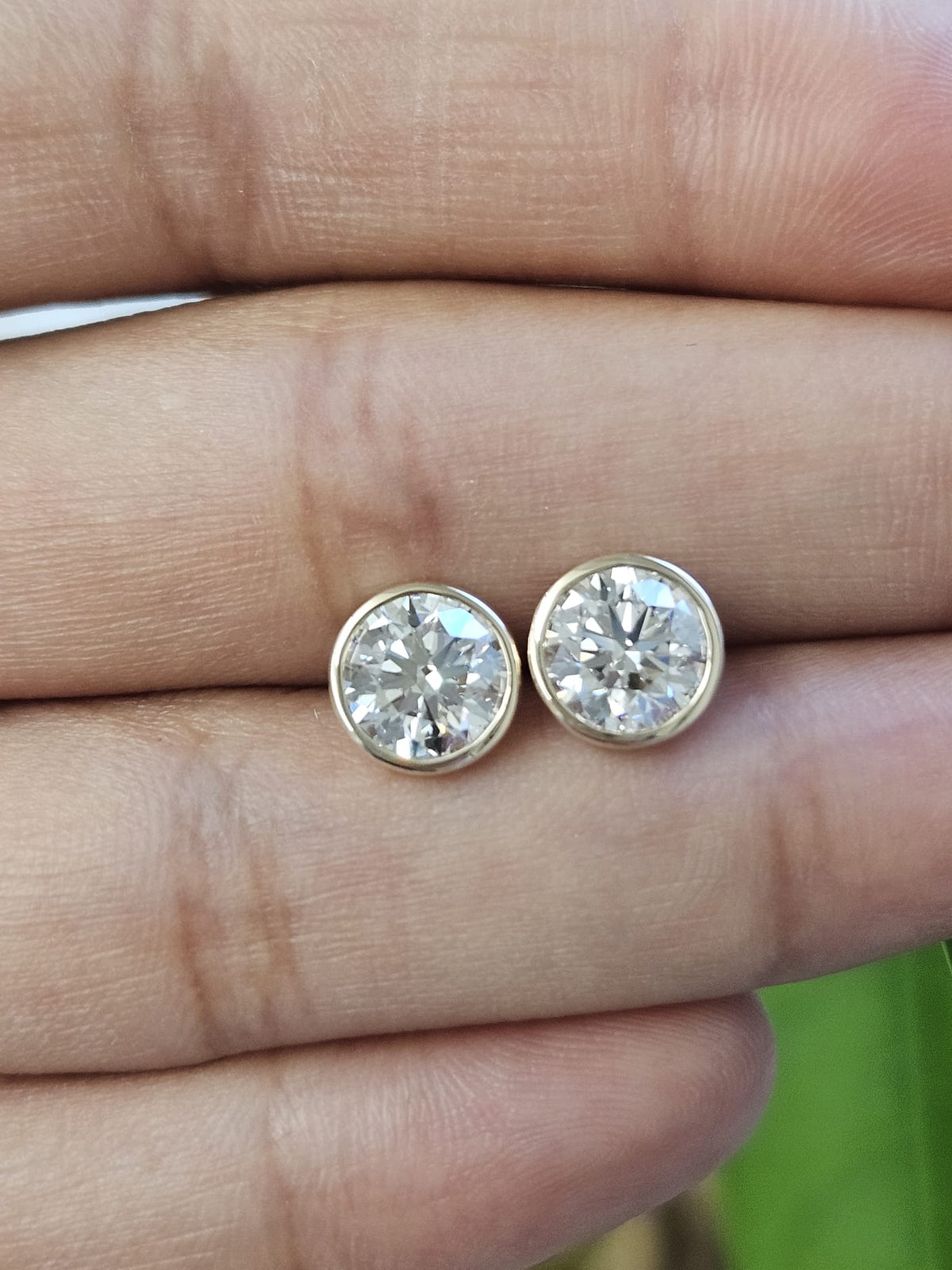 Custom Made Bezel Set Round Lab Diamond Earring