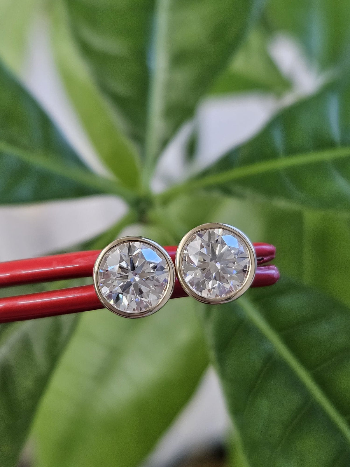 Custom Made Bezel Set Round Lab Diamond Earring