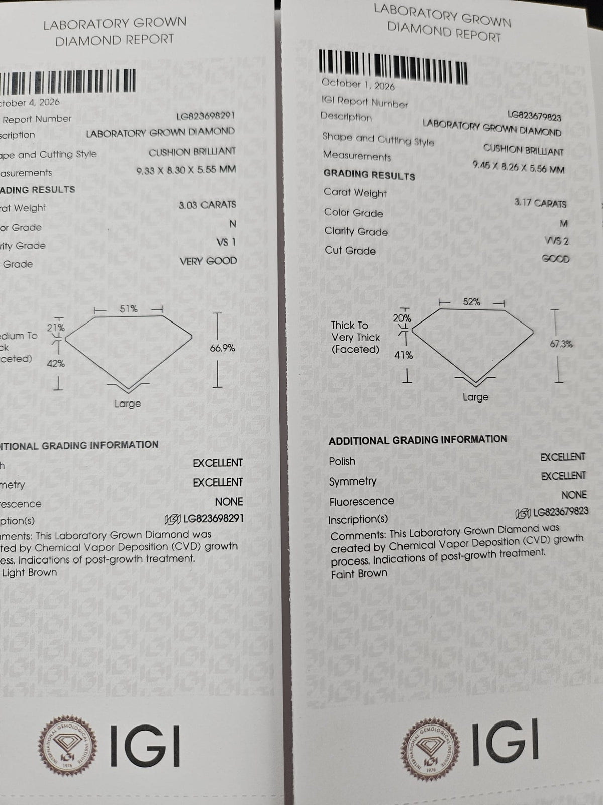 IGI 3.03CT + 3.17CT OMC LIGHT BROWN N VS1 + M VVS2