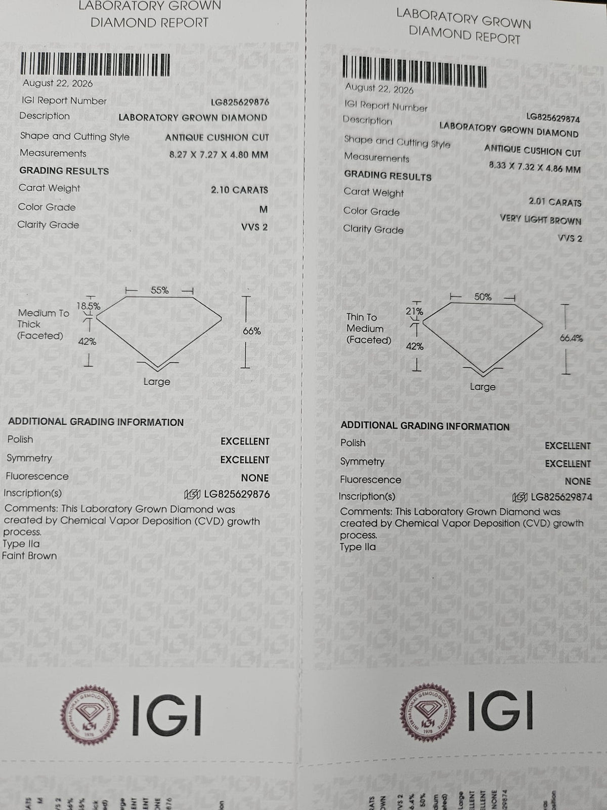 IGI 2.10CT + 2.01CT OMC PAIR M VVS2 + LIGHT BROWN VVS2