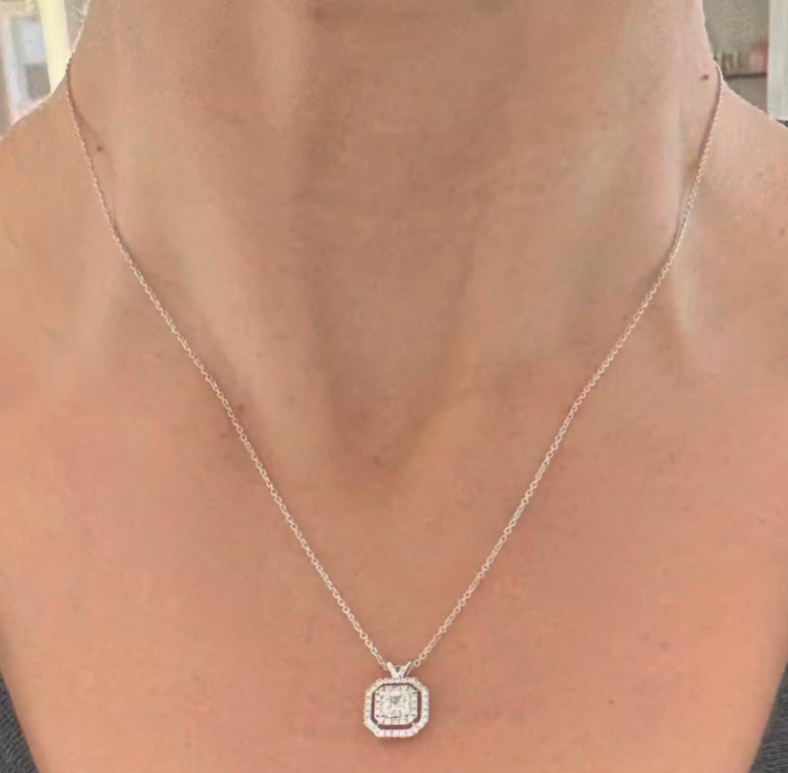White Gold Asscher & Round Lab Diamond Necklace