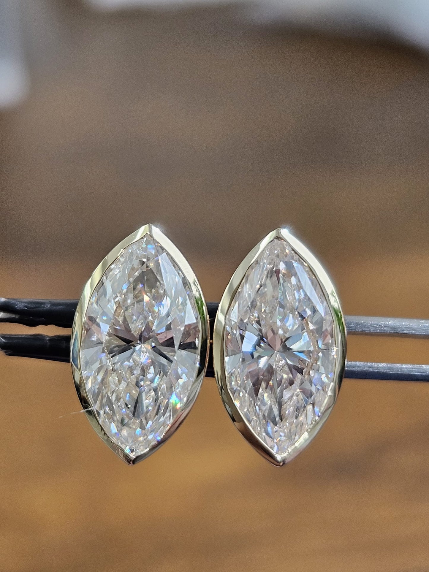 4.05Cttw Bezel Set Yellow Gold Marquise Shape Lab Diamond Earring
