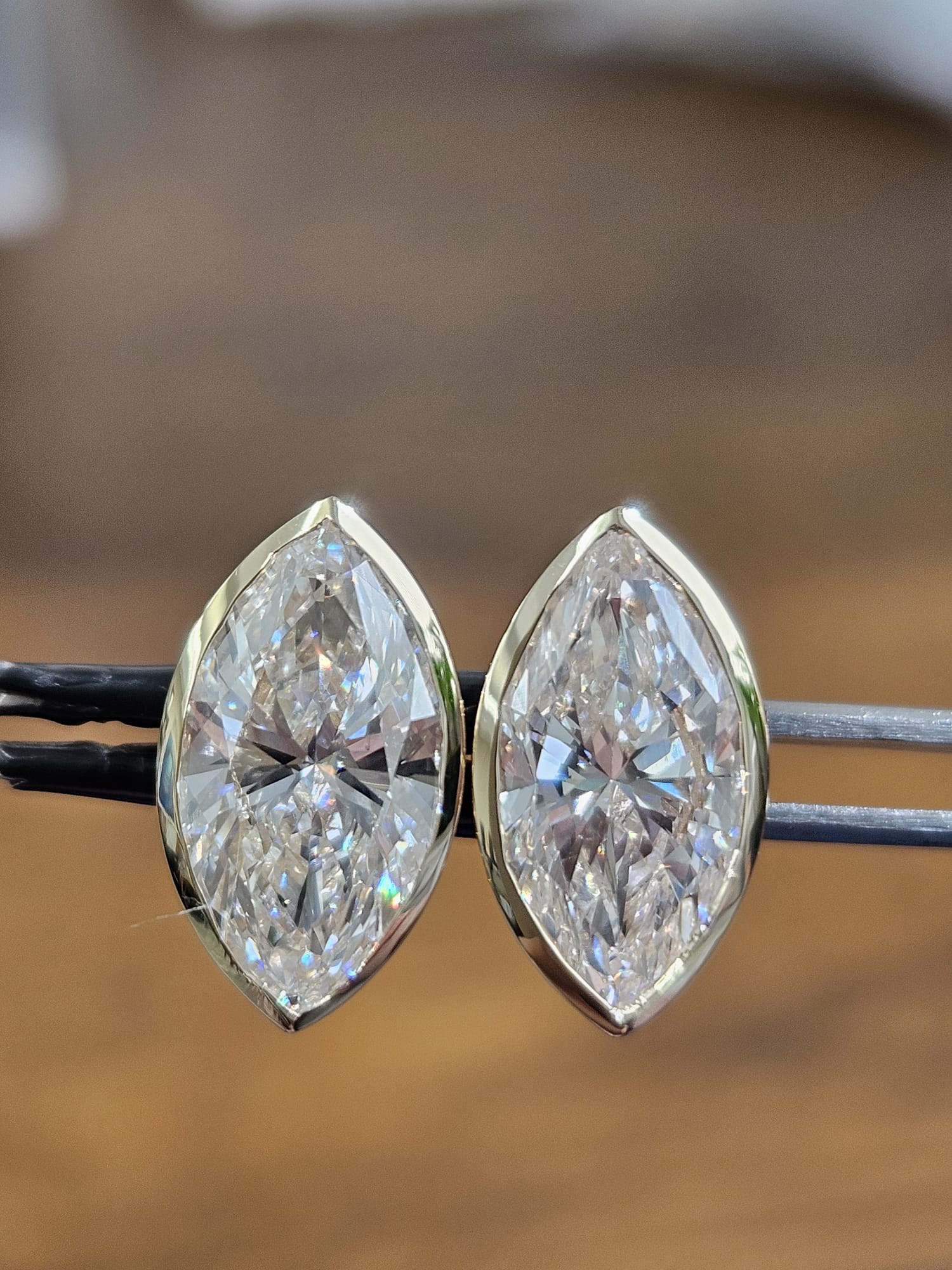 4.05Cttw Bezel Set Yellow Gold Marquise Shape Lab Diamond Earring