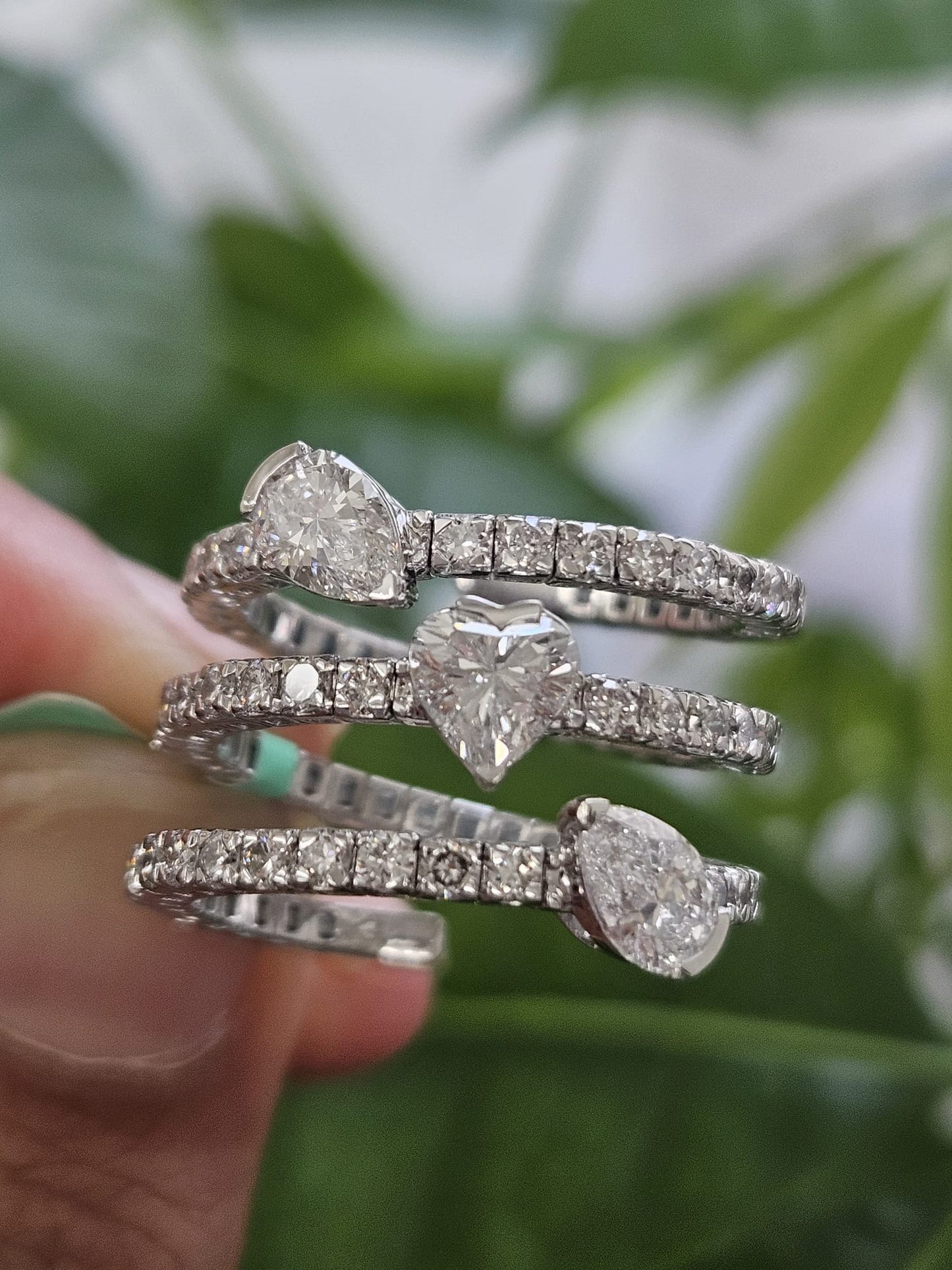 3.12ct White Gold Heart & Pear Shaped 3 Layered Lab Diamond Ring
