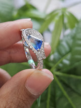 0.37ct White Gold Blue Emerald Gemstone Lab Diamond Ring