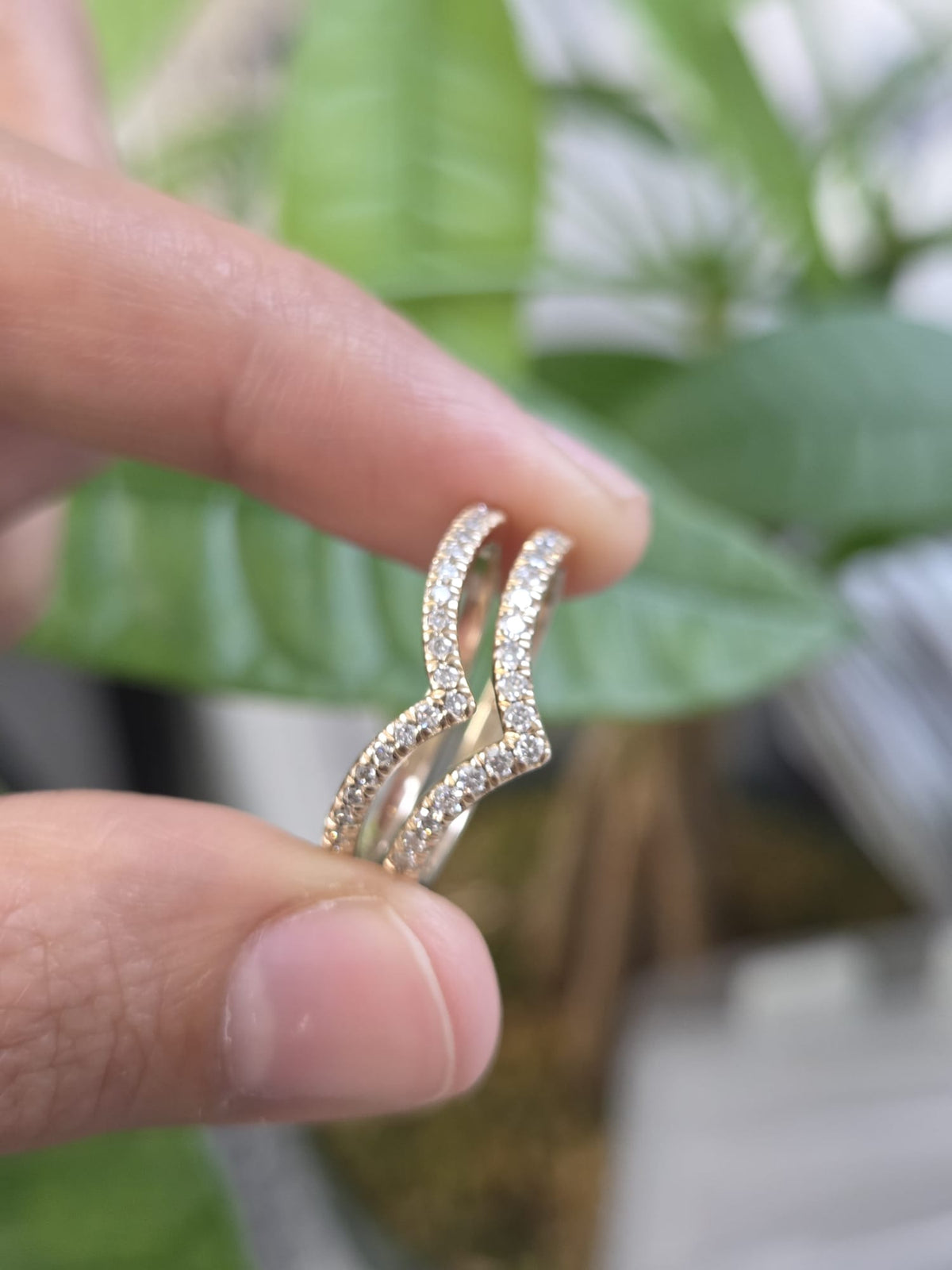 Custom Made 14K Yellow Gold V Shaped Round lab Diamond Eternity Band