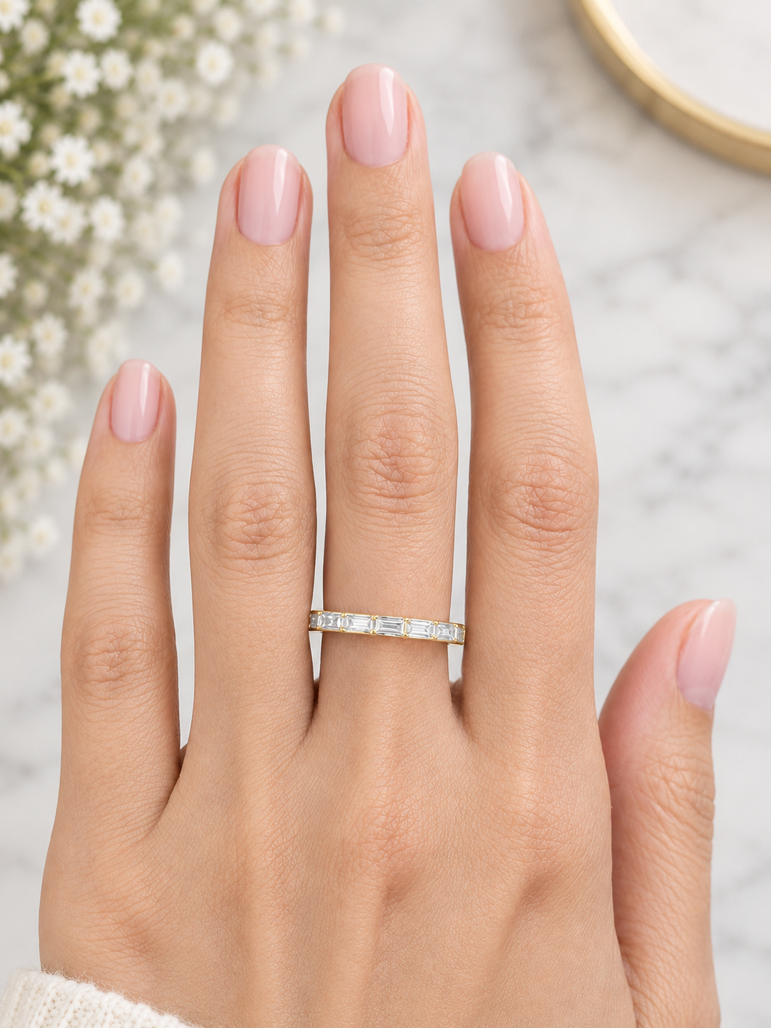 Custom Made 14K Yellow Gold Baguette Half way lab Diamond Eternity Band