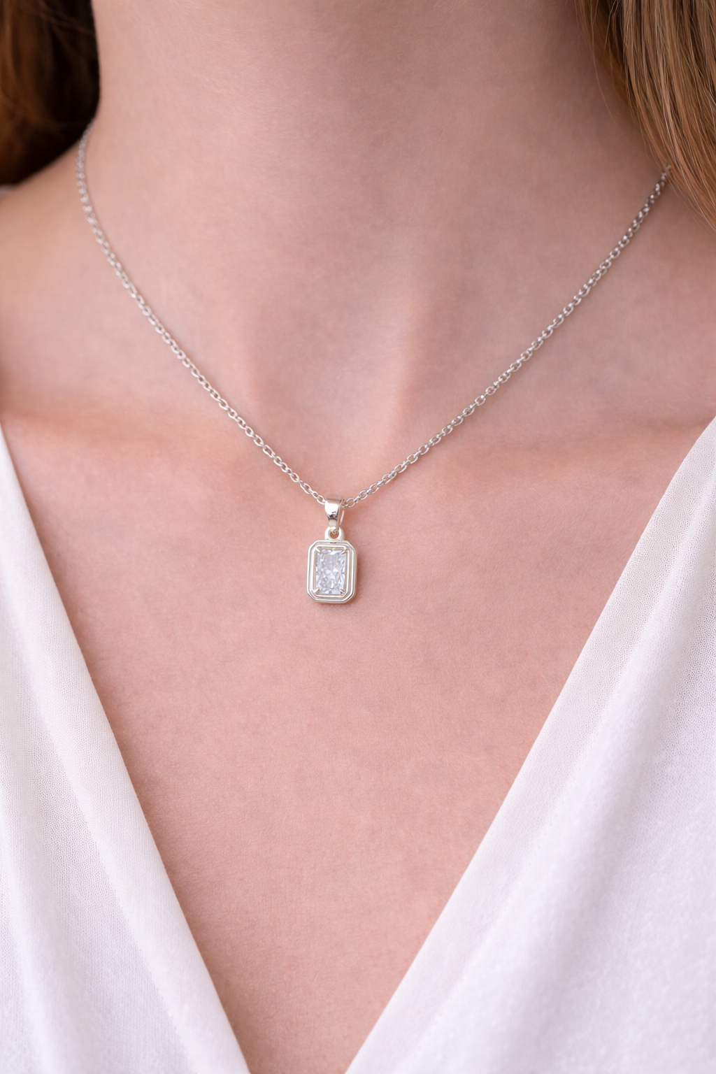 1ct Radiant Double Row Lab Diamond Pendant