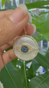 14KT Yellow Gold Blue Sapphire Evil Eye Pendant