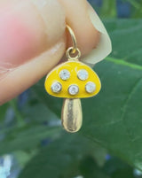Mushroom Diamond Enamel Charm 14k