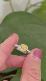 White gold heart shape yellow lab diamond and white lab diamond ring