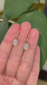 Yellow Gold Bezel Set Oval Lab Diamond Hook Back Earrings
