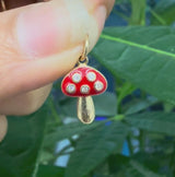Mushroom Diamond Enamel Charm 14k